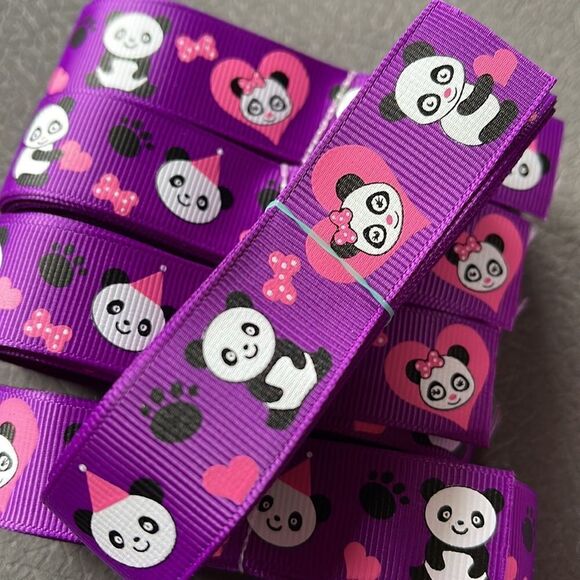 Grosgrain Ribbon 7/8” 5 yards NEW panda bear birthday hat paw print heart bow - Picture 5 of 6